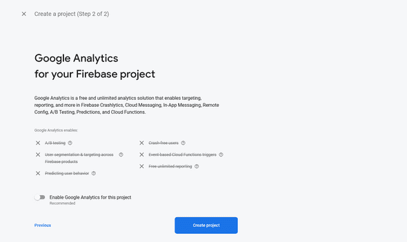 disabled google analytics